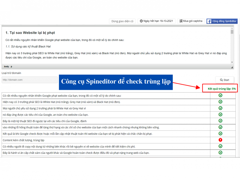 Cách kiểm tra nội dung trùng lặp