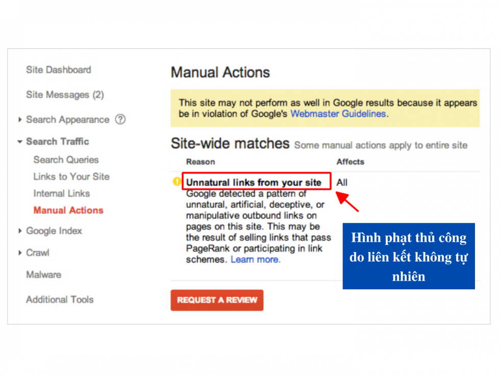 Thông báo hình phạt thủ công trên Google search console