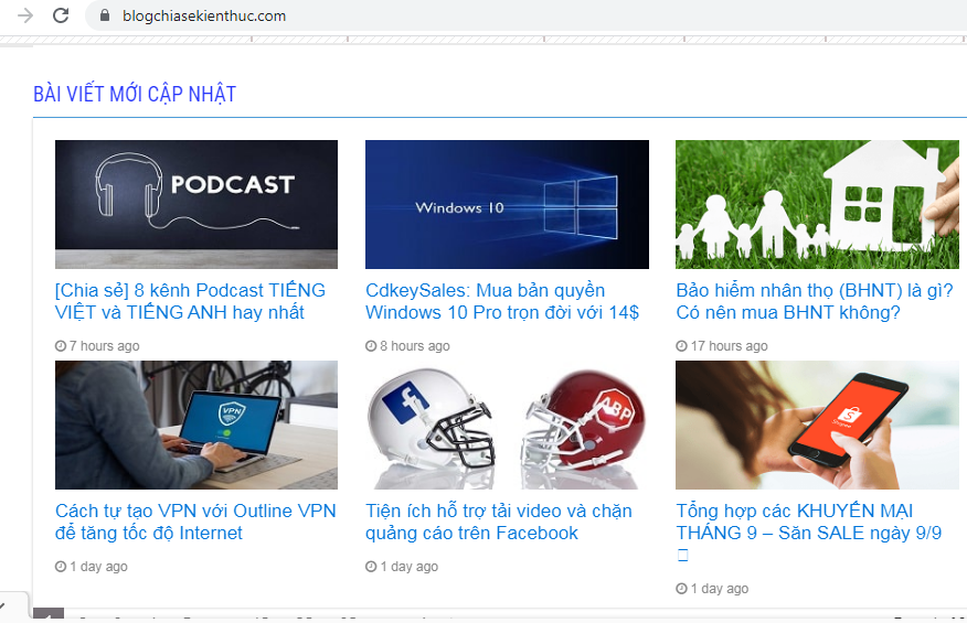 Ví dụ trang web viết blog kiếm tiền
