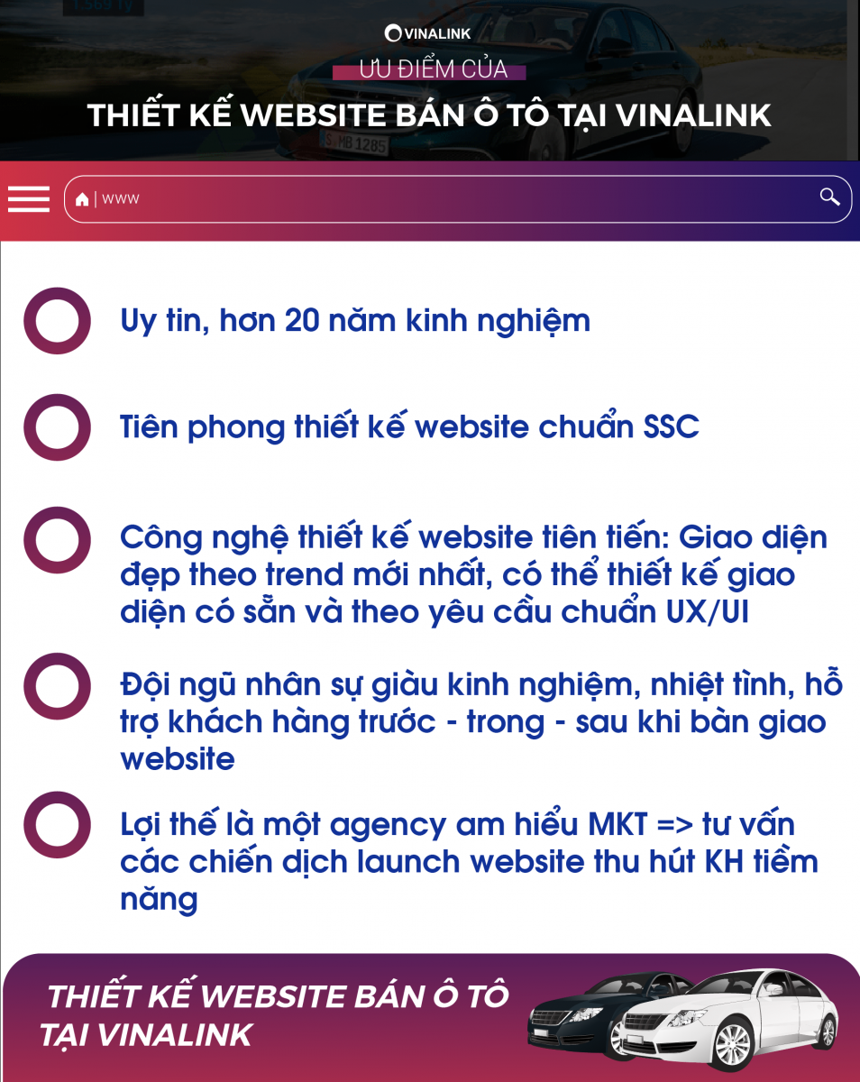 Ưu điểm khi thiết kế website bán ô tô tại Vinalink